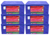 Kuber Industries Polka Dots 6 Piece Cotton 3 Layered Quilted Saree Cover, Blue-CTKTC21274